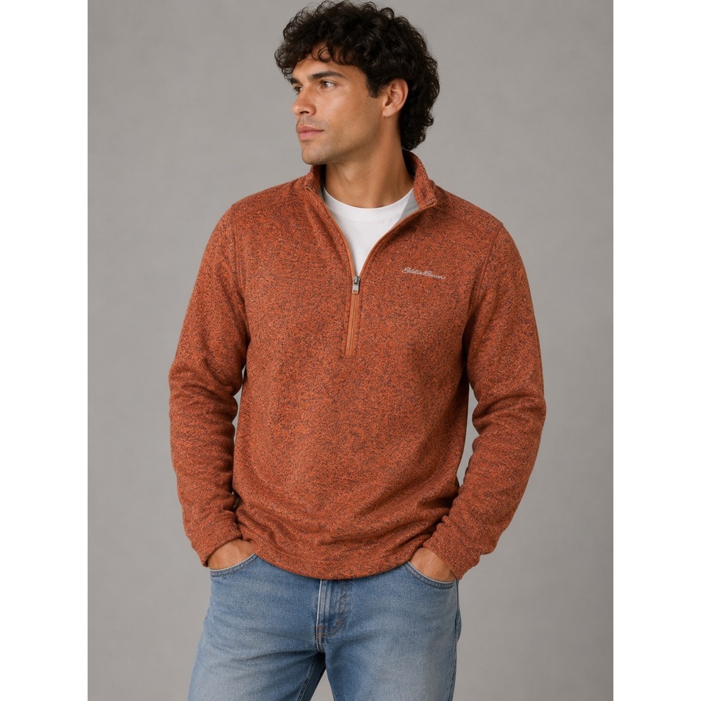Eddie Bauer Mens Marled Burnt Orange Quarter Zip Pullover Sweater Size M |A1